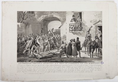 1815年3月6日、天皇の足元にグルノーブルの門を置く住民、1815年マルティネット 作： French School