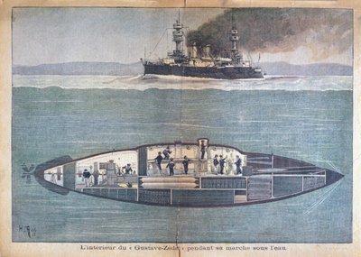 水中のギュスターヴ・ゼーデイの内部、1899年（カラー彫刻） 作： French School