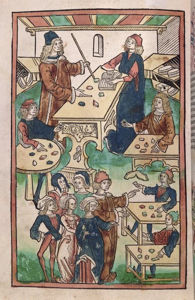 宝石店、1491年（色の木版画） 作： French School