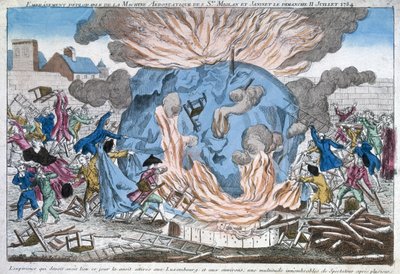 ミオランとジャニネットのエアロスタットの悲惨な燃焼、1784年7月11日 作： French School