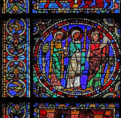 キリストの生涯の窓：神殿でのプレゼンテーションに出席する3人の聖人（次のパネルを含む）（w50） 作： French School