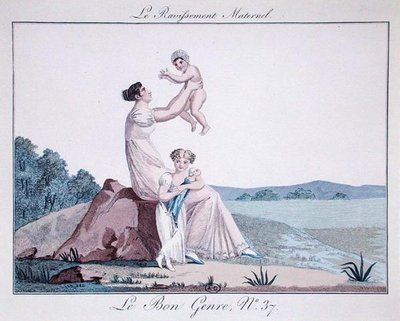 母性の歓喜」（「Le Bon Genre」37号、1810年頃）（カラーエングレービング 作： French School