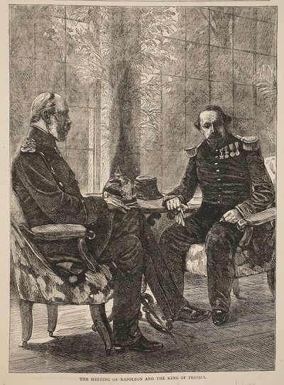 ナポレオンとプロイセンの王の会議、1870年9月、カッセルのフランスとドイツ間の戦争の歴史、1870年から1871年までのイラスト 作： French School