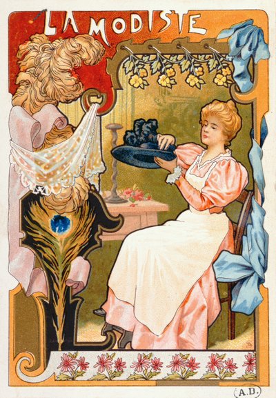 1899年のさまざまな取引を描いたリトグラフのシリーズからのMilliner 作： French School