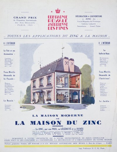モダンハウスは、1927年5月の雑誌LArt Menagerの広告である亜鉛の家です。 作： French School