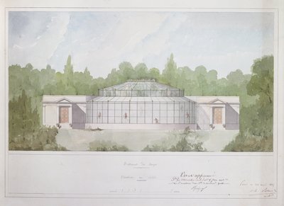 パリのジャルダンデプラントのモンキーハウス、1835年（紙にインクとトイレ） 作： French School