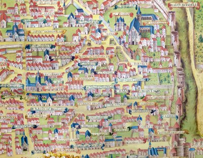 モンターニュサントジュヌヴィエーヴ、1540年頃に作られたパリの計画の詳細、プランドラグワッシュと呼ばれる1860年頃 作： French School