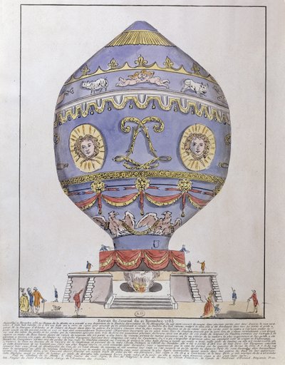 1783年11月21日、シャトードラムエットでのモンゴルフィエ兄弟のバルーン実験 作： French School