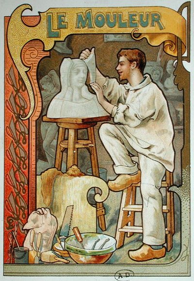 1899年頃に出版された工芸品の本に掲載されていたイラスト「The Moulder」(カラーリトグラフ) 作： French School
