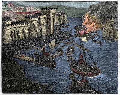 ロロに率いられたノルマンは、884年にパリを包囲しました。 作： French School
