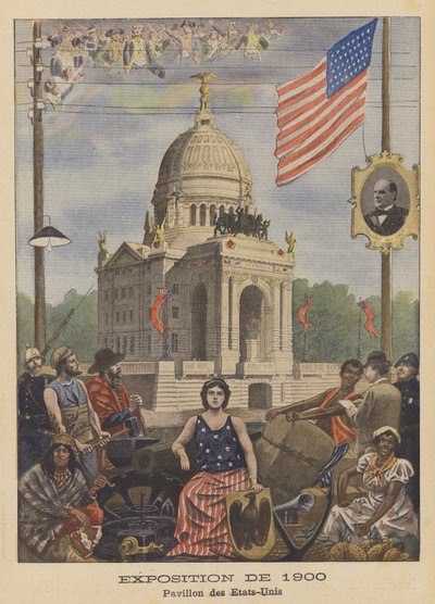 1900年のパリ万国博覧会のアメリカ館（カラーリトグラフ 作： French School