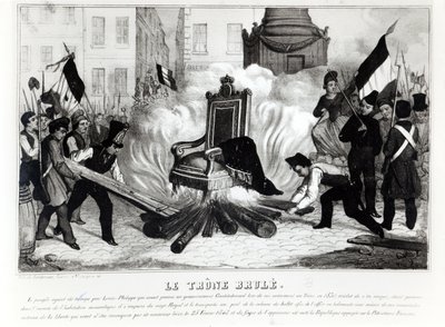 バスティーユ広場で王位を燃やす人々、1848年 作： French School