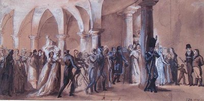 フランセ劇場のペリスタイル、1822年頃（カラーリトグラフ） 作： French School