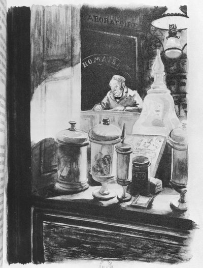 薬剤師ホーマイス、ギュスターヴフローベール著「マダムボヴァリー」のイラスト（1821-80年）、ブリファント刊、1836年 作： French School