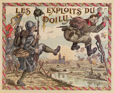 Poilus Achievements、ライン川を越えてドイツ人を押し上げる、ボードゲームのカバー、c.1914-15 作： French School