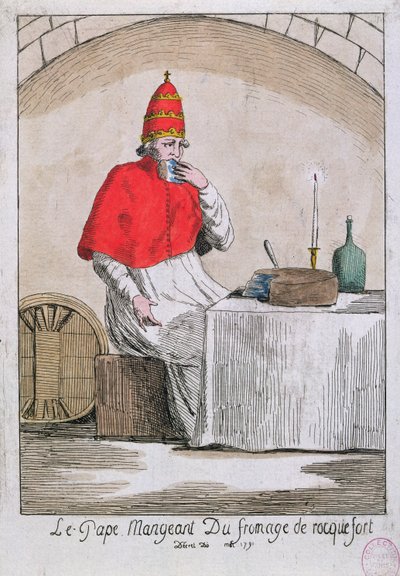 1791年ロックフォールチーズを食べる教皇 作： French School