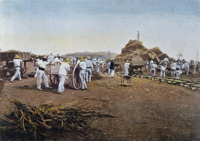ニューカレドニアのヌメア刑務所植民地で働いていた囚人たち、ジローによって彫刻された、1900年頃 作： French School