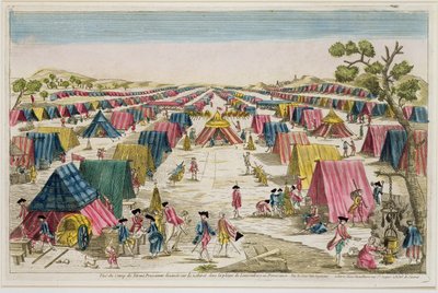 ポメラニアの野原で描かれたプロイセン軍のキャンプ、ヴェールによって彫刻された、1750年頃（手描きの彫刻） 作： French School