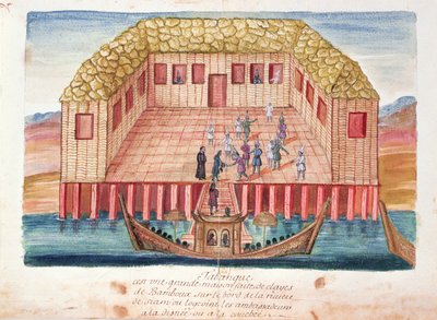 1688年のサイアムでのイエズス会の記録からのサイアムへのフランス大使の邸宅（紙のトイレ） 作： French School
