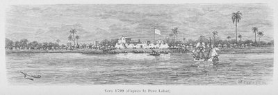 1720年のサン・ルイ川（セネガル）、ルイ・レオン・ファイドエルブの「Le Senegal...」からの挿絵 作： French School