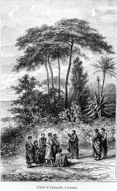 1865年ルモンドイラストからのピタゴラスの学校（紀元前580〜500年） 作： French School