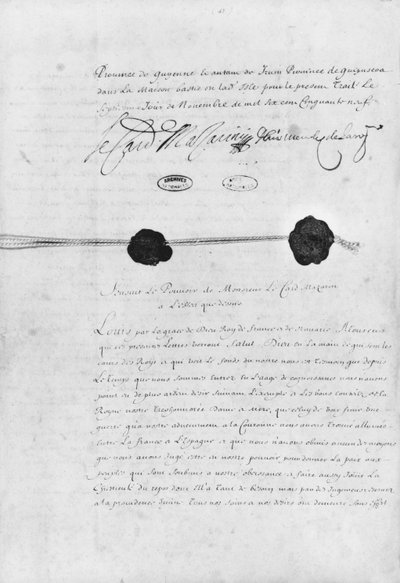 ジュールマザリン枢機卿（1602-61）とドンルイスメンデスデハロ（1598-1661）が署名したピレネー条約（1659年11月7日） 作： French School
