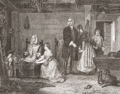 The Vicar of Wakefield reconciling his wife to Olivia, after the painting by Gilbert Stuart Newton. From Histoire des Peintres, École Anglaise, published 1867 (litho)   1439805   ja       japanese Successfully Translated  Original: Design for a Ceiling Tra 作： French School