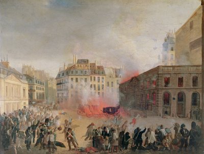 ウォータータワーオンファイヤー、パレロワイヤル広場、1848年2月24日 作： French School