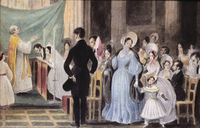結婚式、1830年頃（紙にトイレ） 作： French School