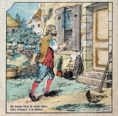 どんぐり」と「かぼちゃ」。ジャン・ド・ラ・フォンテーヌ(1621-95)の寓話。19世紀末のエピナルの画像。 作： French School