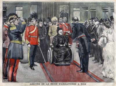 1899年にイギリス女王ヴィクトリア（1837-1901）がニースに到着した時の様子。"La petite Gironde "に掲載された1899年のエングレーヴィング 作： French School