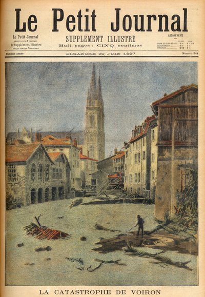 1897年6月20日付「Le Petit Journal」に掲載されたフランス・ヴォワロン（イゼール）村の大災害（洪水）の様子（エングレーヴィング）。 作： French School