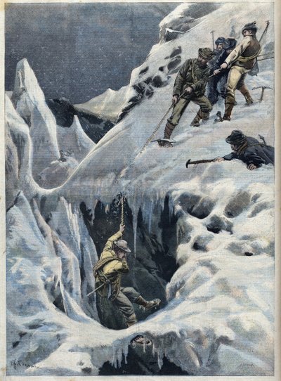 モンブラン（Mont Blanc）の大惨事：遠征中の旅行者とそのガイドの死、" Le Petit Parisien "にて 作： French School