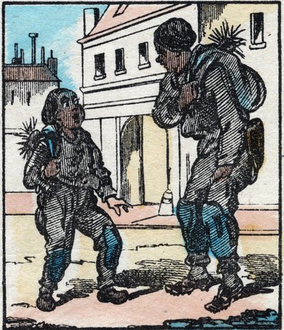 煙突掃除人。La chanson des metier "に掲載された版画。19世紀後半、エピナル・イメージング個人蔵 作： French School