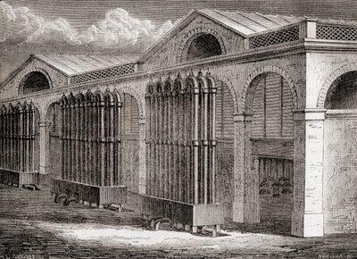19世紀、フランス・パリのラ・ヴィレットにあった石炭ガス凝縮装置（1870年頃発行の「Les Merveilles de la Science」より）（彫刻 作： French School
