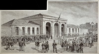 1886年、パリの死体安置所前の群衆。 作： French School