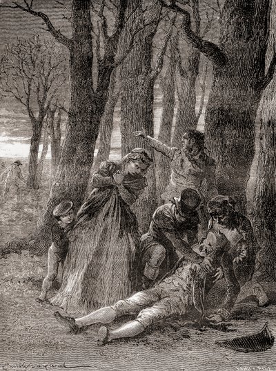 シャンゼリゼ通りで13回刺されたフィリップ・ルボンの死（1870年頃に出版された「Les Merveilles de la Science」より）（エングレーヴィング 作： French School