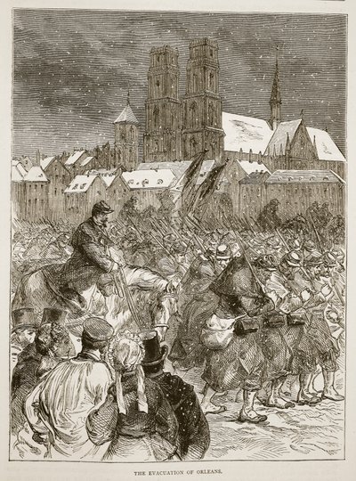 オルレアンの避難、1870年12月、カッセルのフランスとドイツ間の戦争の歴史、1870年から1871年までのイラスト 作： French School