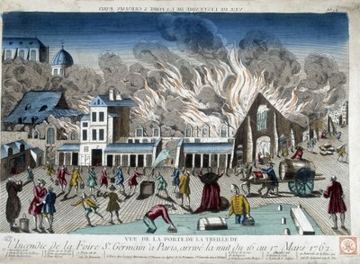 1762年3月16日から17日の夜、パリのサンジェルマン見本市の火事 - 彫刻 作： French School
