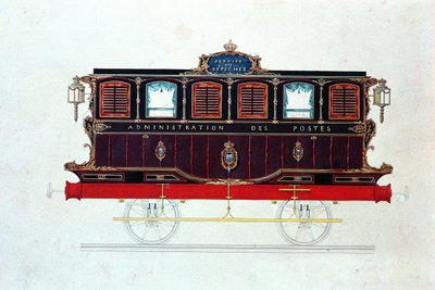 フランスで最初の郵便バン、1830年から48年頃（ペンとインク、紙にトイレ） 作： French School