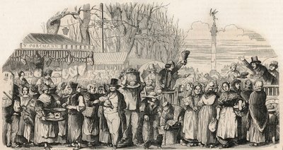パリのブルドン大通りのハムフェア - Edmond Texier 1852年の "Tableau-de-Paris "に掲載された版画。 作： French School