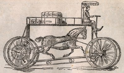 自動車や自転車が登場した後の移動手段として、「馬の保護」のために発明された「カバ」。8月9日付「ル・ペレラン」誌に掲載された版画 作： French School
