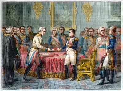 エアフルトの会見（1808年9月27日～10月14日） - ナポレオン1世が、オーストリアの外交官でオーストリア皇帝の右翼アレクサンドル1世（1777～1825年）への特使であるヴィンセント男爵を迎える - 1808年9月27日にエアフルトで行われた諸侯の集会（ナポレオ 作： French School