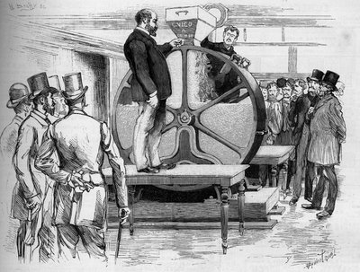 1888年、取締役の立会いのもと、パナマ債を紹介した様子。 作： French School