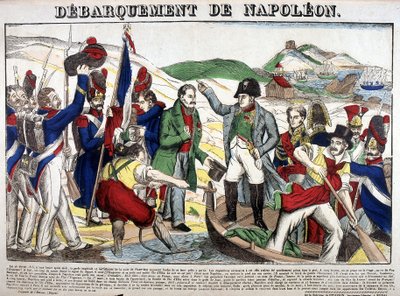 ファン湾への上陸：ナポレオン1世はエルバ島での亡命期間を終え、1815年3月1日にフランスに帰国しました。エピナルの写真 作： French School