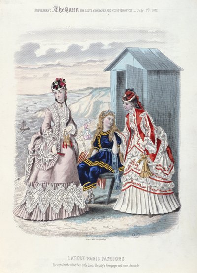 ビーチと水泳のための最新のパリのファッション、1872年（カラー彫刻） 作： French School