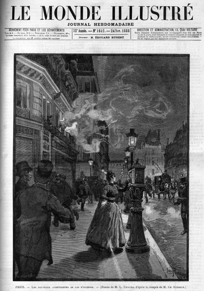 1888年、パリの新しい火災報知器。1888年の「The Illustrous World」の表紙。 作： French School