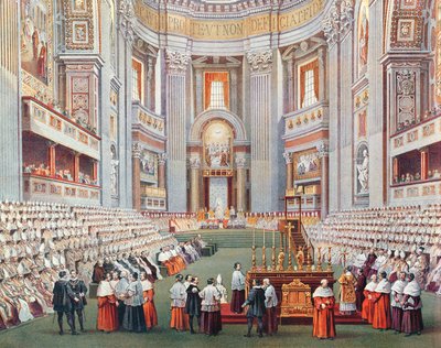 1869年12月8日、1870年頃の第一バチカン公会議の開会 作： French School