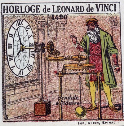 レオナルド・ダ・ヴィンチ（Leonardo da Vinci）（1452 - 1519）の振り子時計（1490年の振り子） - Henri Arnouldの "Energy", ed.Quillet、パリ、20世紀 作： French School