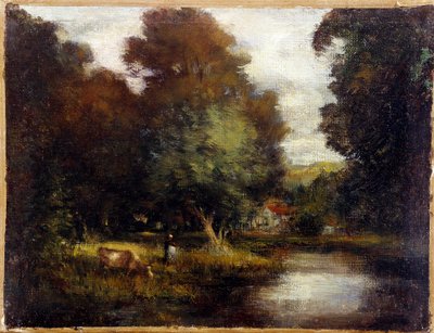 池の様子。コンスタンツ（1807-1885）の絵画。19世紀ドゥエ、シャルトルーズ美術館 作： French School